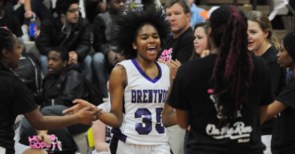 Freshman Nija Price, Brentwood's leading scorer, is introduced to the crowd at the game with Maplewood last Tuesday at BHS. (All photos by Steve Bowman)