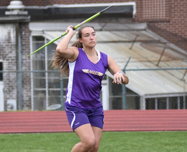 This photo and the seven below it show Sophia Rivera's third attempt in the javelin throw, which qualified her for the U.S. Olympic trials this summer.